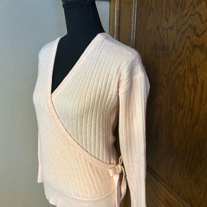 Women's Pink Faux Wrap Sweater